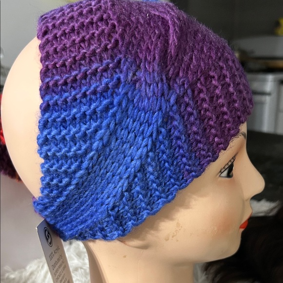 Vibrant Purple Knit Beanie with Blue Flower - Picture 4 of 4